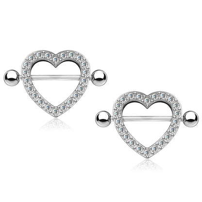 Gem Paved Heart Nipple Shield Nipple Ring Skin Metals