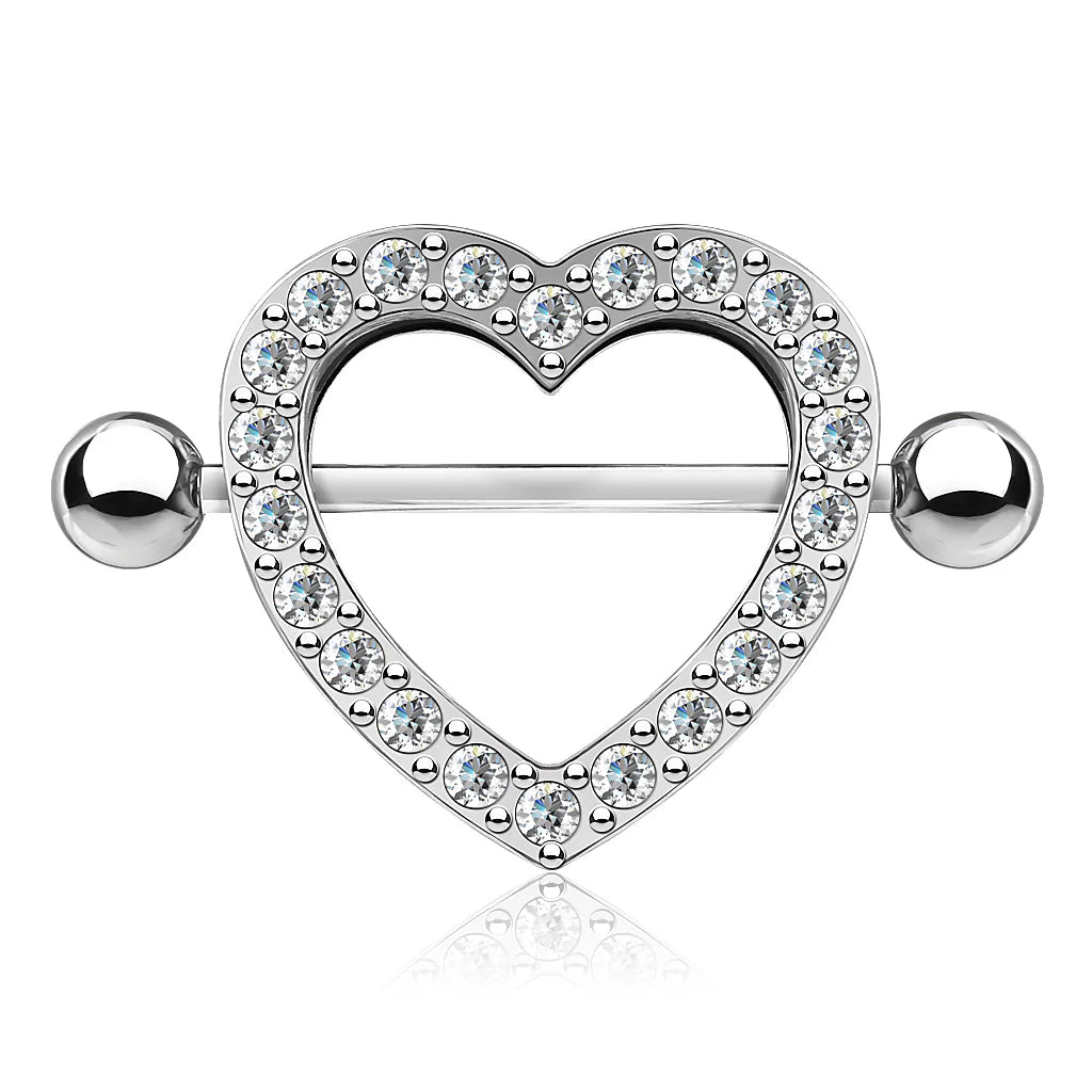 Gem Paved Heart Nipple Shield Nipple Ring Skin Metals