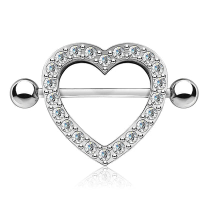 Gem Paved Heart Nipple Shield Nipple Ring Skin Metals