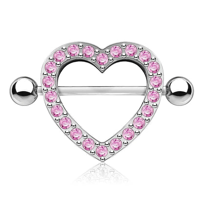 Gem Paved Heart Nipple Shield Nipple Ring Skin Metals