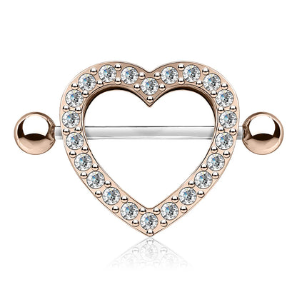 Gem Paved Heart Nipple Shield Nipple Ring Skin Metals