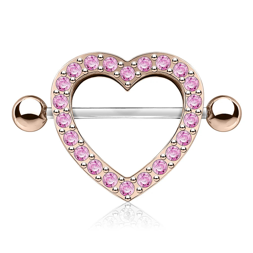 Gem Paved Heart Nipple Shield Nipple Ring Skin Metals