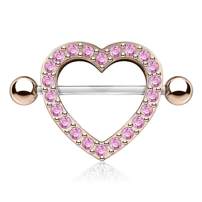 Gem Paved Heart Nipple Shield Nipple Ring Skin Metals