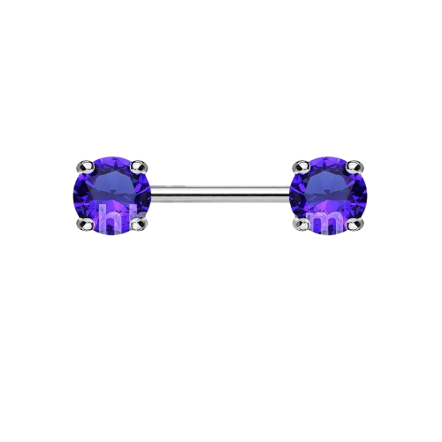 Double Front Facing Round Prong Set CZs 316L Surgical Steel Nipple Bar Nipple Barbell Skin Metals