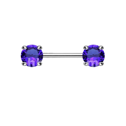 Double Front Facing Round Prong Set CZs 316L Surgical Steel Nipple Bar Nipple Barbell Skin Metals