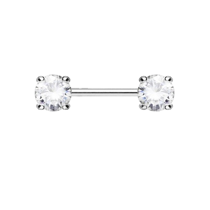 Double Front Facing Round Prong Set CZs 316L Surgical Steel Nipple Bar Nipple Barbell Skin Metals