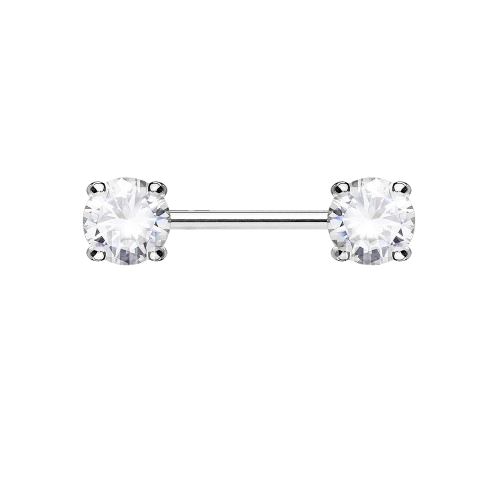 Double Front Facing Round Prong Set CZs 316L Surgical Steel Nipple Bar Nipple Barbell Skin Metals