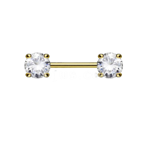 Double Front Facing Round Prong Set CZs 316L Surgical Steel Nipple Bar Nipple Barbell Skin Metals