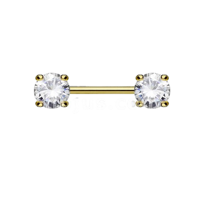 Double Front Facing Round Prong Set CZs 316L Surgical Steel Nipple Bar Nipple Barbell Skin Metals