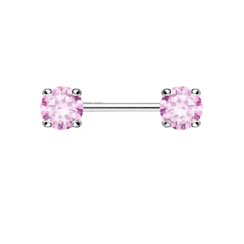 Double Front Facing Round Prong Set CZs 316L Surgical Steel Nipple Bar Nipple Barbell Skin Metals
