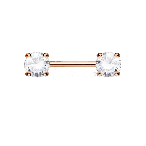 Double Front Facing Round Prong Set CZs 316L Surgical Steel Nipple Bar Nipple Barbell Skin Metals