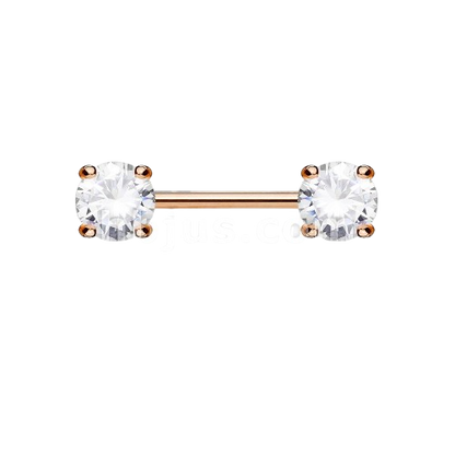 Double Front Facing Round Prong Set CZs 316L Surgical Steel Nipple Bar Nipple Barbell Skin Metals