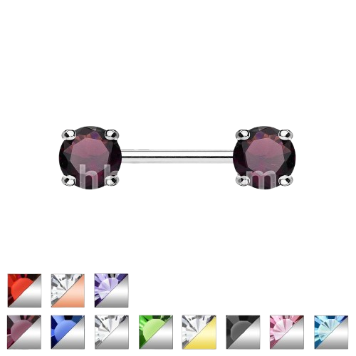 Double Front Facing Round Prong Set CZs 316L Surgical Steel Nipple Bar Nipple Barbell Skin Metals