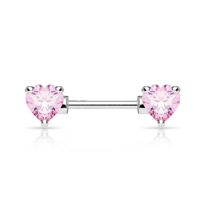 Double Front Facing Heart CZ Prong Set 316L Surgical Steel Nipple Bar Nipple Barbell Skin Metals