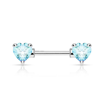 Double Front Facing Heart CZ Prong Set 316L Surgical Steel Nipple Bar Nipple Barbell Skin Metals
