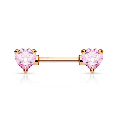 Double Front Facing Heart CZ Prong Set 316L Surgical Steel Nipple Bar Nipple Barbell Skin Metals