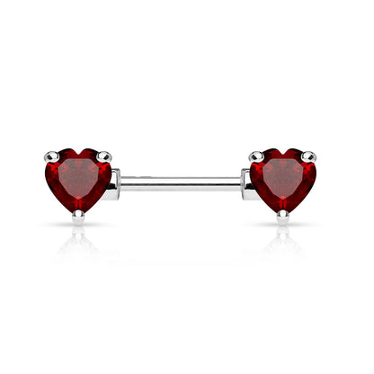 Double Front Facing Heart CZ Prong Set 316L Surgical Steel Nipple Bar Nipple Barbell Skin Metals