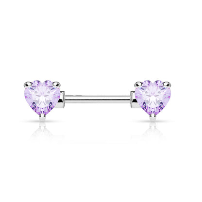 Double Front Facing Heart CZ Prong Set 316L Surgical Steel Nipple Bar Nipple Barbell Skin Metals