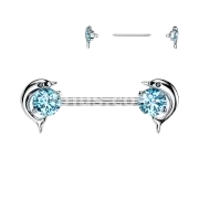 Surgical Steel Nipple Barbell With Dolphin CZ Ends Nipple Barbell Impulse Piercings Aqua 14GA (1.6mm)