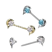 Surgical Steel Nipple Barbell With Dolphin CZ Ends Nipple Barbell Impulse Piercings