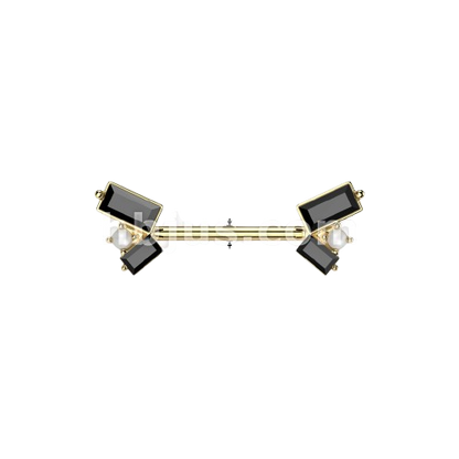 Surgical Steel Nipple Barbell With 2 Black Baguette CZ and Pearl Center Nipple Barbell Impulse Piercings