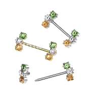 Surgical Steel Nipple Barbell With Multicolor Square CZ Ends Nipple Barbell Impulse Piercings