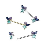 Surgical Steel Nipple Barbell With Different Shape Multicolored CZ Ends Nipple Barbell Impulse Piercings