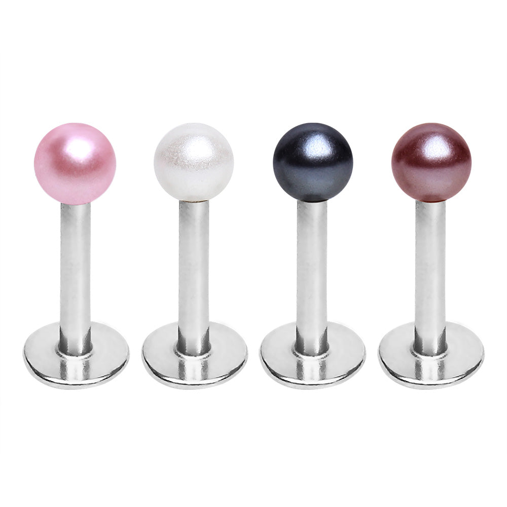 316L Stainless Steel Labret with Pearl Acrylic Ball - Skin Metals