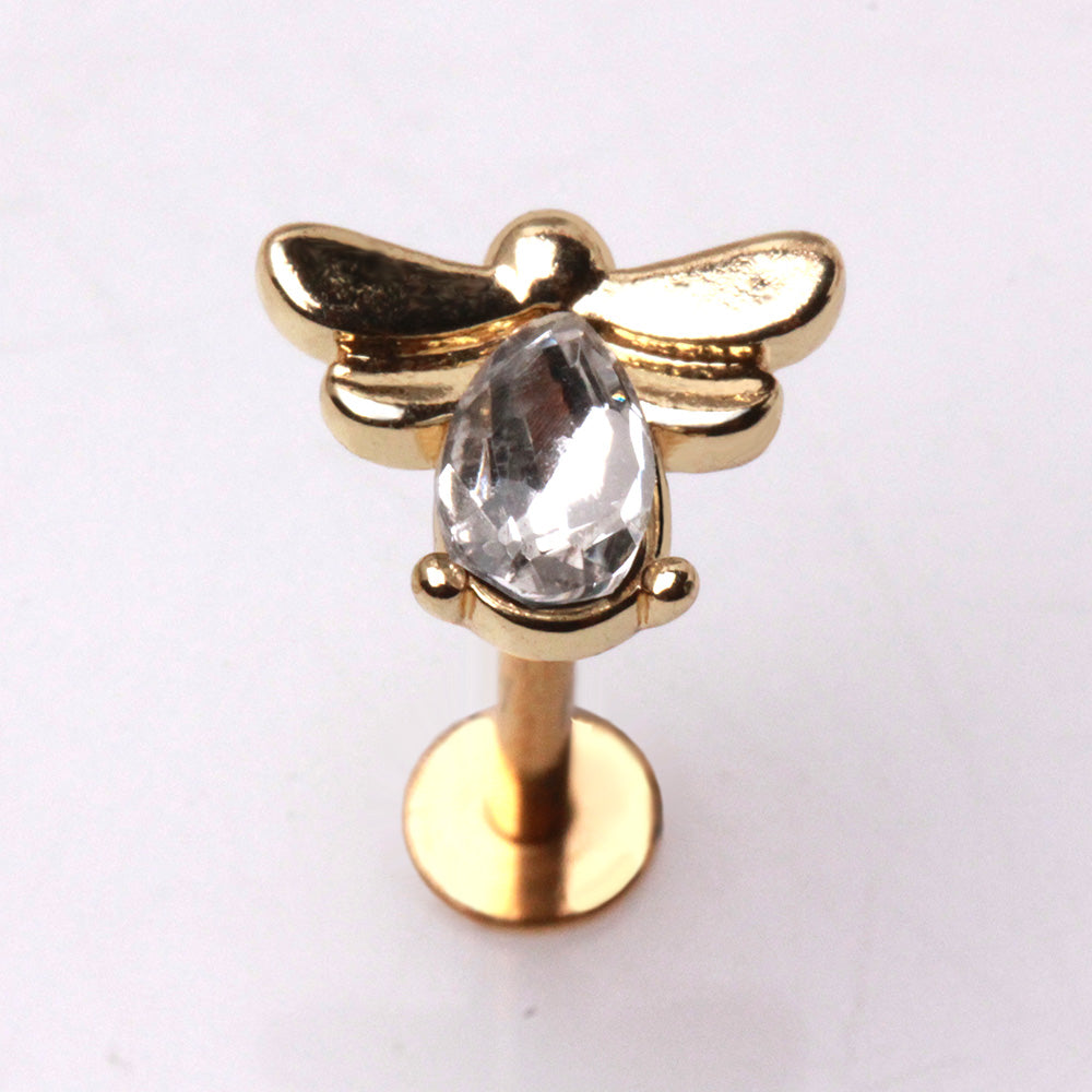 Gold Plated Jeweled Bee Labret - Skin Metals
