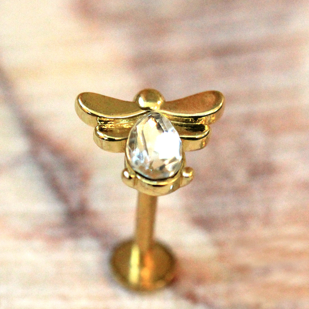 Gold Plated Jeweled Bee Labret - Skin Metals