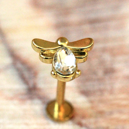 Gold Plated Jeweled Bee Labret - Skin Metals