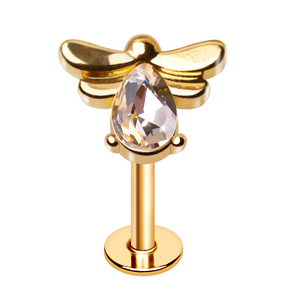 Gold Plated Jeweled Bee Labret - Skin Metals