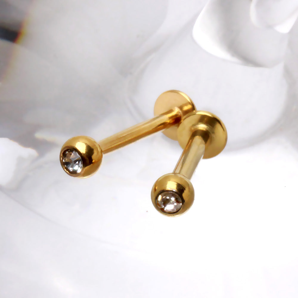 Gold Plated 316L Stainless Steel Labret with CZ Gemmed Ball - Skin Metals