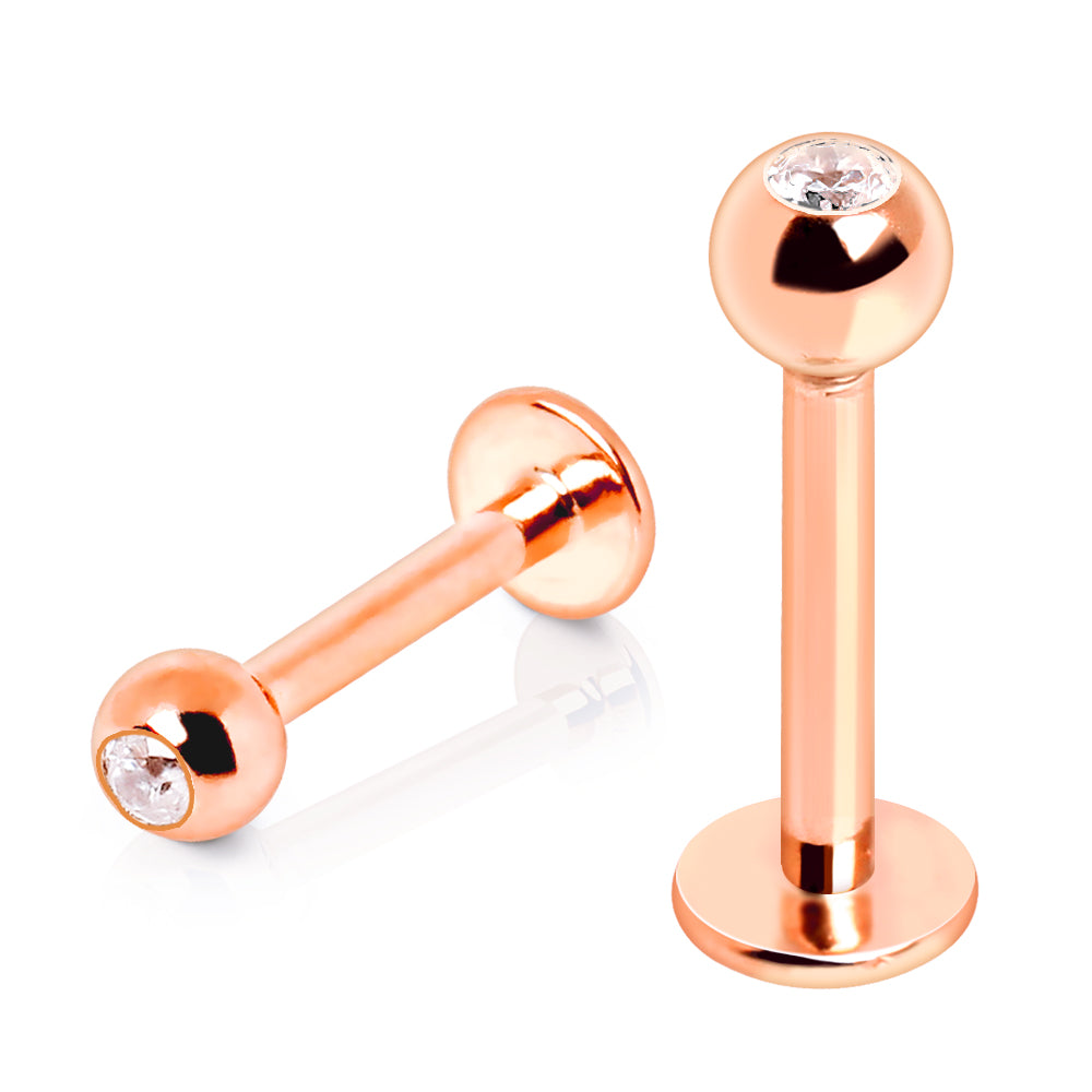 Rose Gold Plated 316L Stainless Steel Labret with CZ Gem Ball - Skin Metals