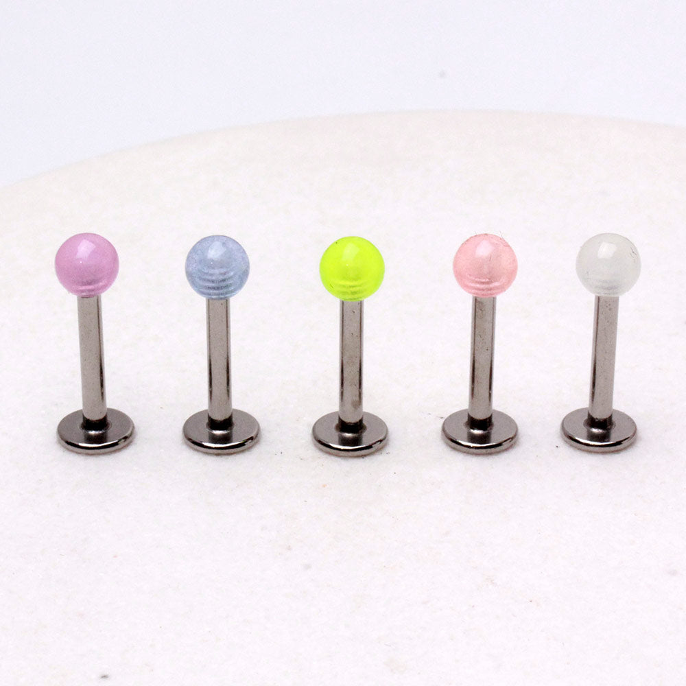316L Stainless Steel Labret with Glow in the Dark Ball - Skin Metals