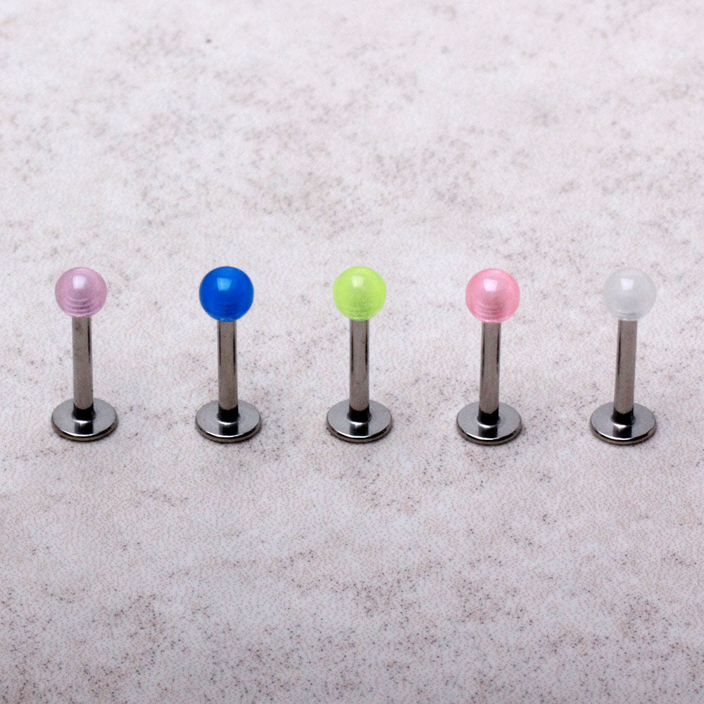 316L Stainless Steel Labret with Glow in the Dark Ball - Skin Metals