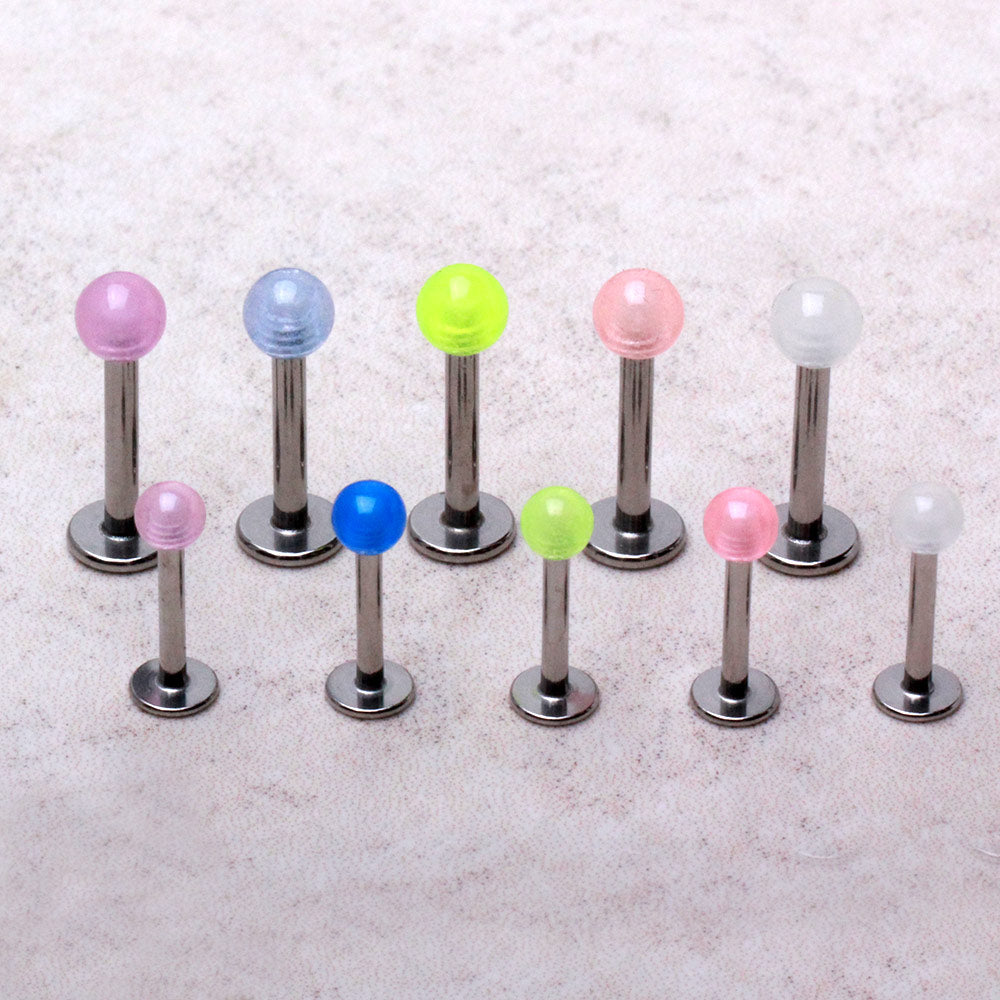 316L Stainless Steel Labret with Glow in the Dark Ball - Skin Metals