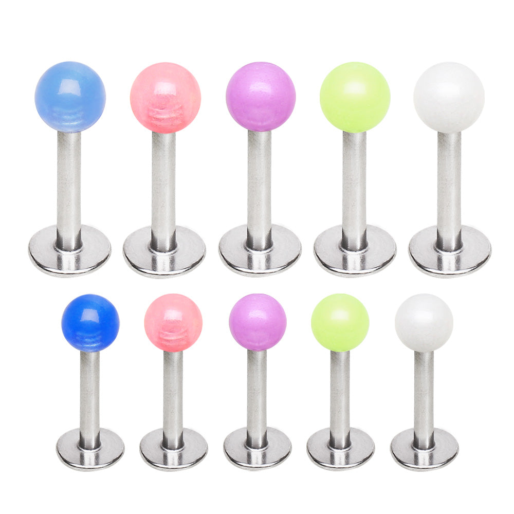 316L Stainless Steel Labret with Glow in the Dark Ball - Skin Metals