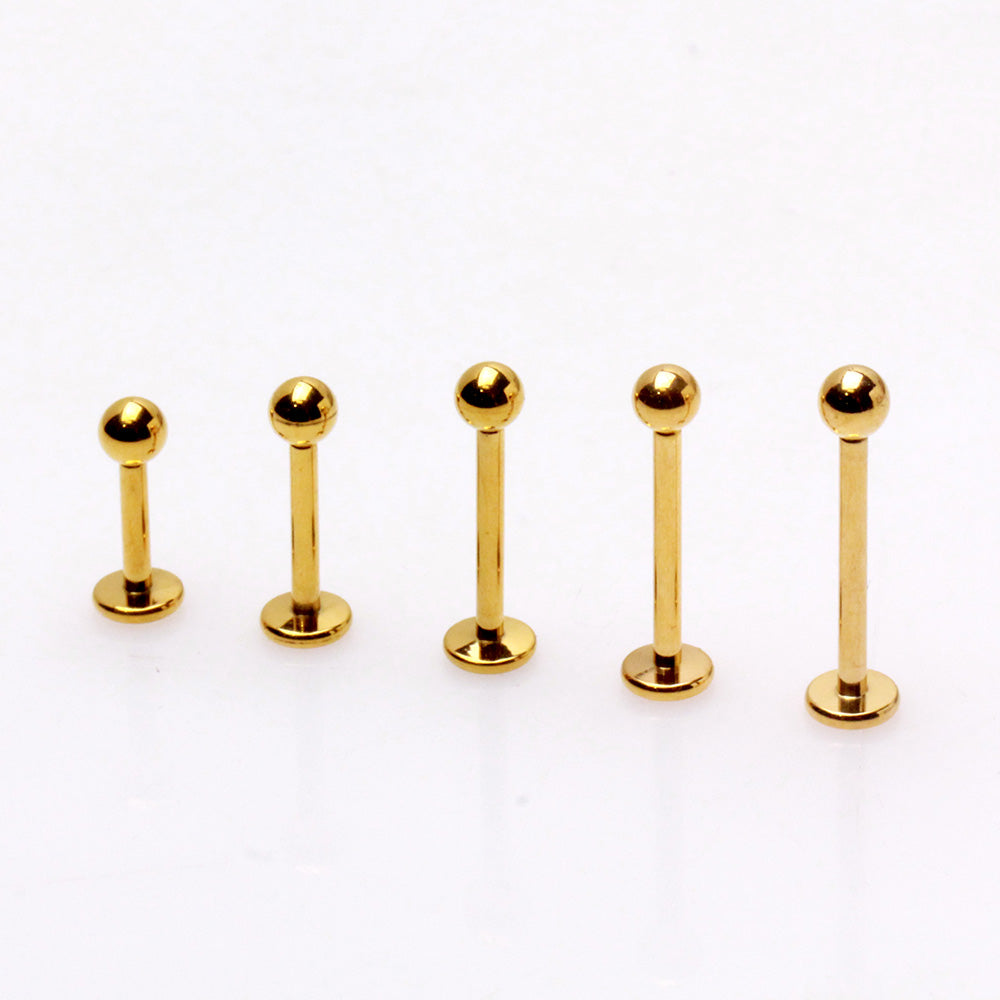Gold Plated Titanium Threadless Labret with Solid Ball - Skin Metals