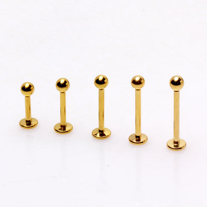 Gold Plated Titanium Threadless Labret with Solid Ball - Skin Metals