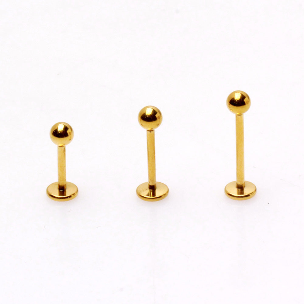 Gold Plated Titanium Threadless Labret with Solid Ball - Skin Metals