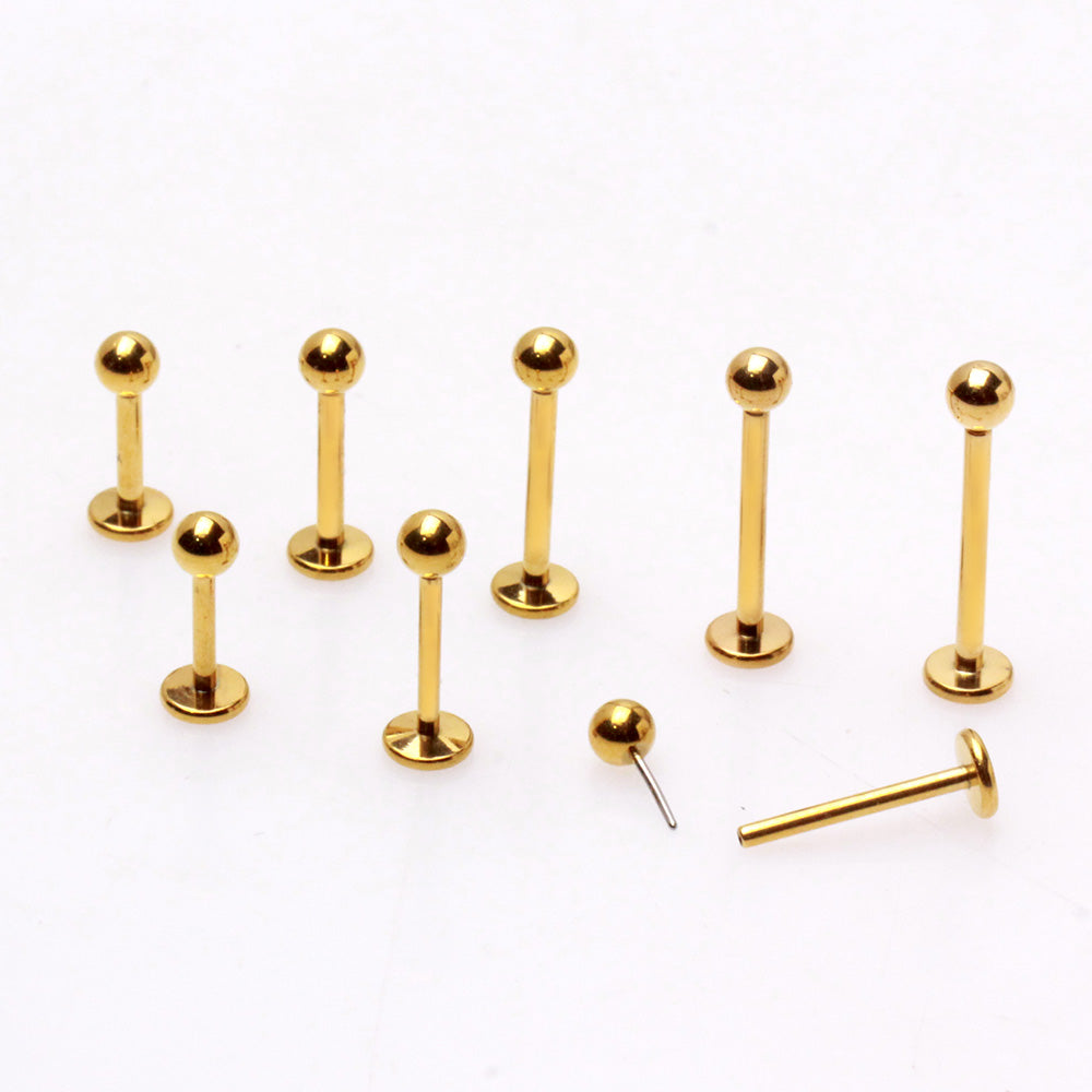 Gold Plated Titanium Threadless Labret with Solid Ball - Skin Metals