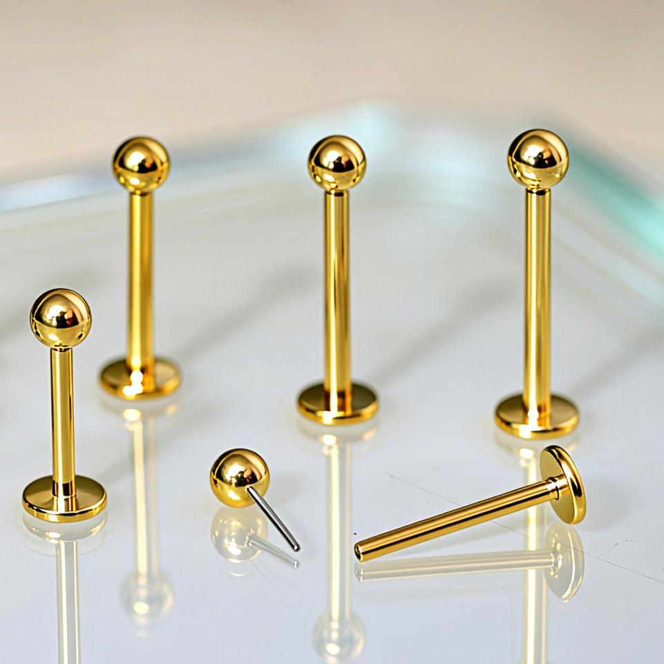 Gold Plated Titanium Threadless Labret with Solid Ball - Skin Metals