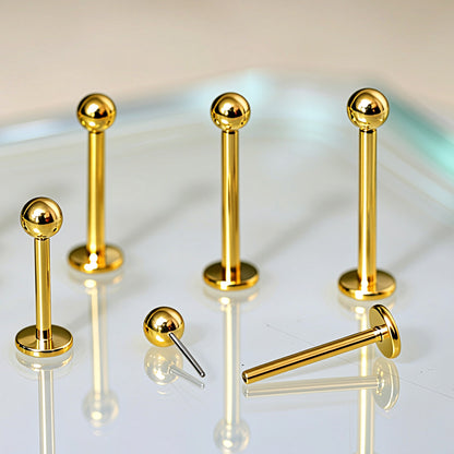 Gold Plated Titanium Threadless Labret with Solid Ball - Skin Metals