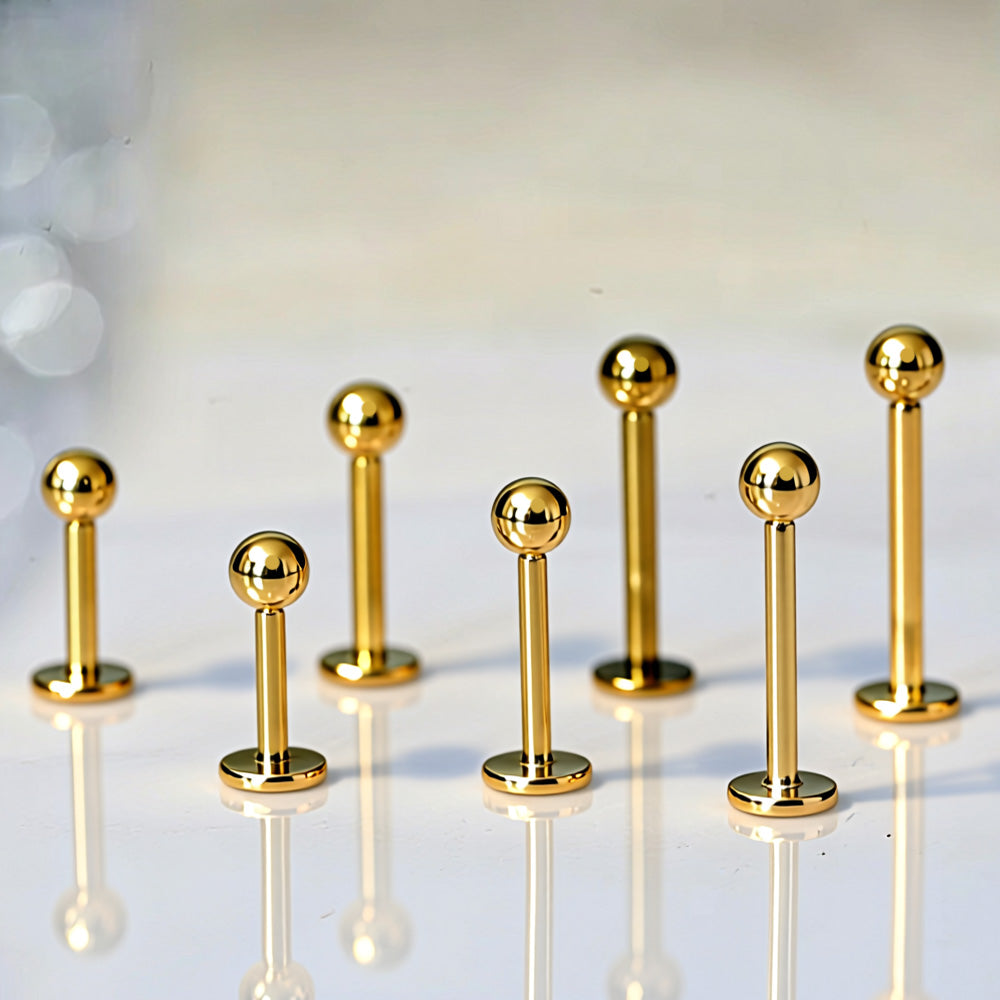 Gold Plated Titanium Threadless Labret with Solid Ball - Skin Metals