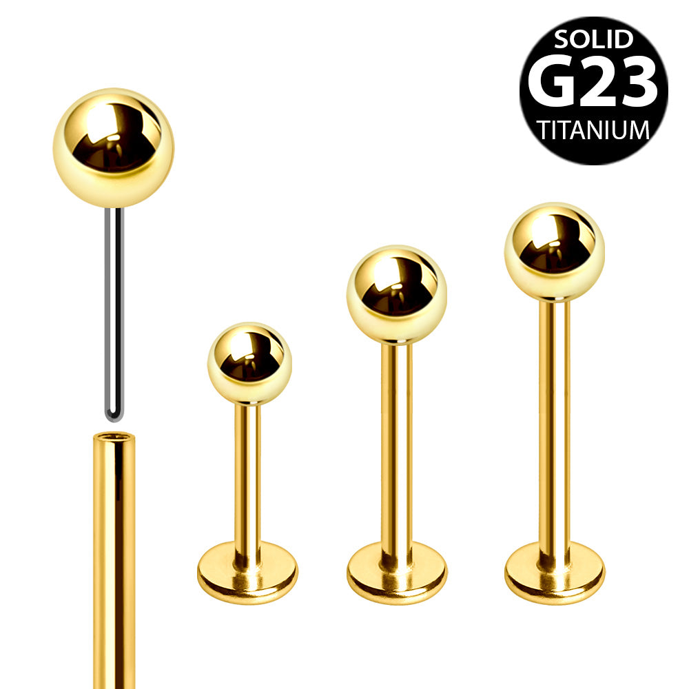 Gold Plated Titanium Threadless Labret with Solid Ball - Skin Metals