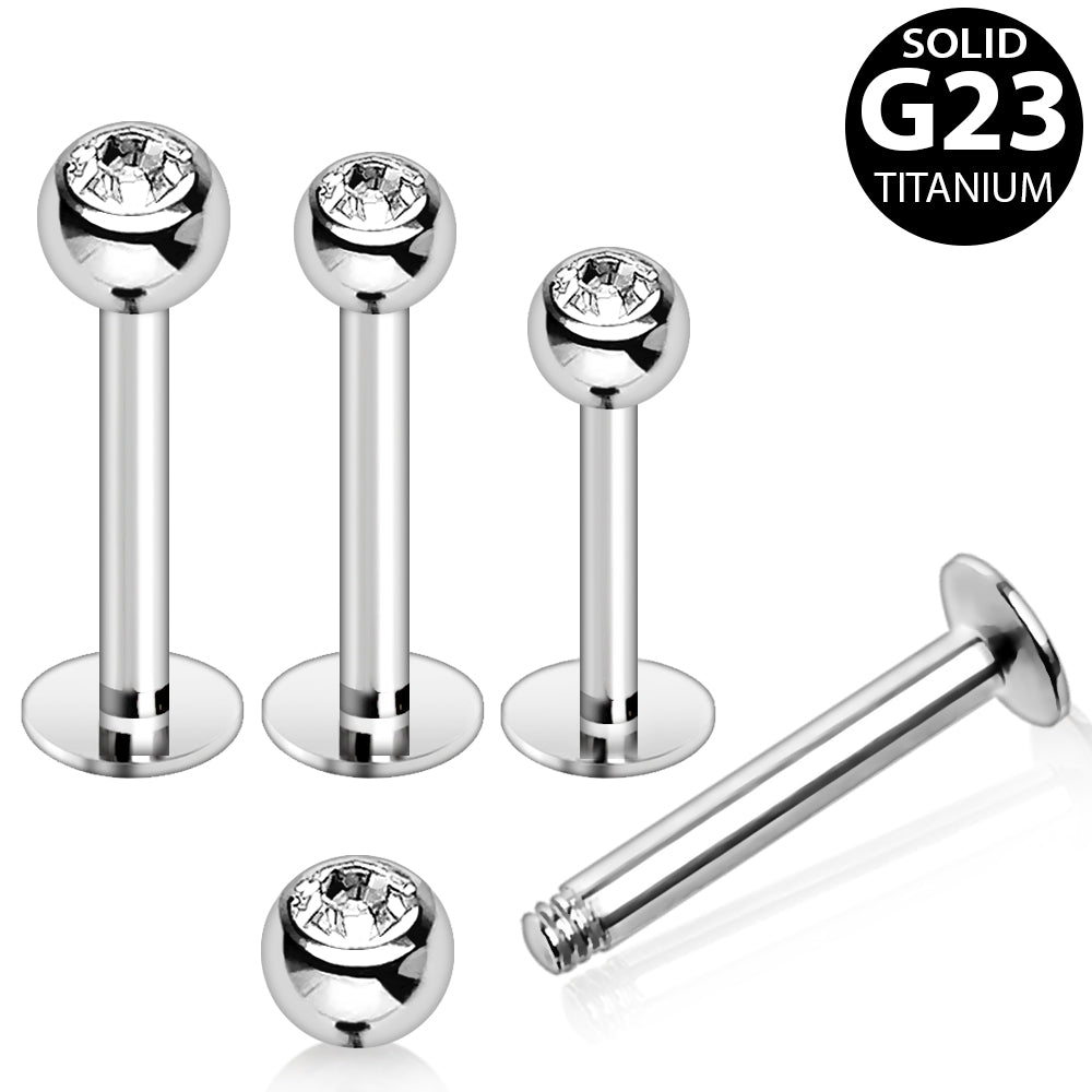 Implant Grade Titanium Labret with Clear CZ Ball - Skin Metals