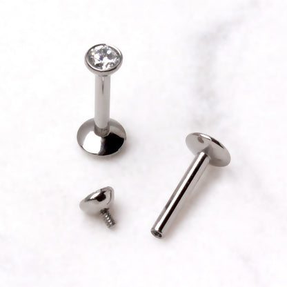 Internally Threaded Titanium Labret with Clear CZ Flat Top Labret Skin Metals