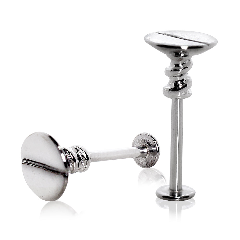 316L Stainless Steel Nail Screw Top Labret - Skin Metals