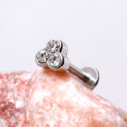 316L Stainless Steel Triple Gemmed CZ Labret - Skin Metals